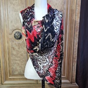 Missoni Lambs Wool And Silk Blend Red and Black Knit Shawl